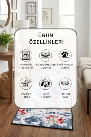 Salon Mutfak Yatak Odası Dijital Baskı Yolluk Halı Açık Gri