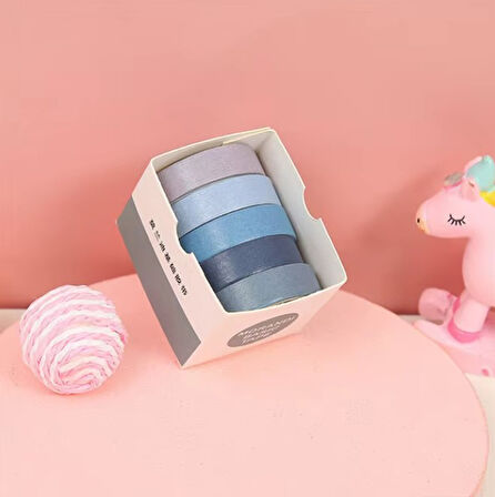 Vintage Washi Tape Bant Yapışkanlı Maskeleme Kağıdı Renkli Bant 5 li - Mor-Mavi Tonları N2