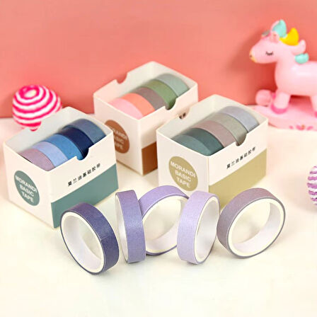 Vintage Washi Tape Bant Yapışkanlı Maskeleme Kağıdı Renkli Bant 5 li - Mor-Mavi Tonları N2