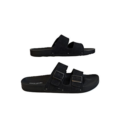 Pierre Cardin 7038 Siyah Çift Tokalı Büyük Numara Erkek Terlik