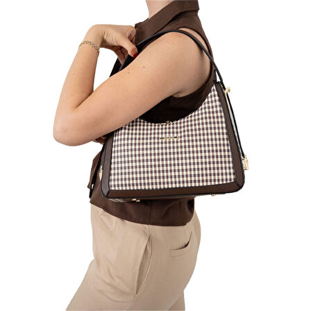 Silver Polo  Kadın Omuz Çantası 1187-47870 SILVER POLO BAYAN ÇANTASI M191 KAHVE SARI-MAT KAHVE