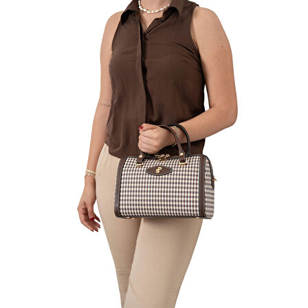 Silver Polo  Kadın Omuz Çantası 1091-47873 SILVER POLO BAYAN ÇANTASI M191 KAHVE SARI-MAT KAHVE