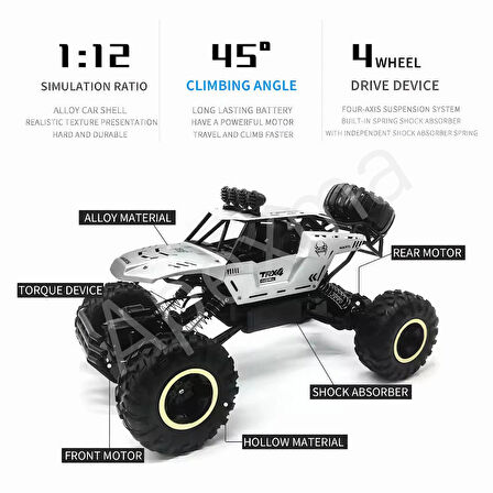 2.4GHz Uzaktan Kumandalı 1:12 Ölçek 7.4V Şarjlı 4x4 Off-Road Rock Crawler - Oyuncak Rc Arazi Aracı