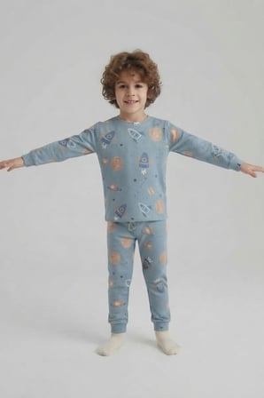 Erkek Çocuk Uzaylı-Basketli Baskılı Pamuklu Pijama Takım TKM1030
