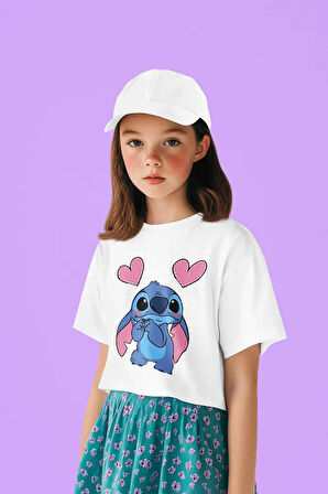 Stitch Kalp Baskılı Unisex Çizgi Film Çocuk Tişört (1-12 Yaş)