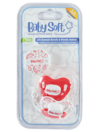 Baby Soft 2'li Damak Emzik No:1 & Emzik Askısı Kırmızı