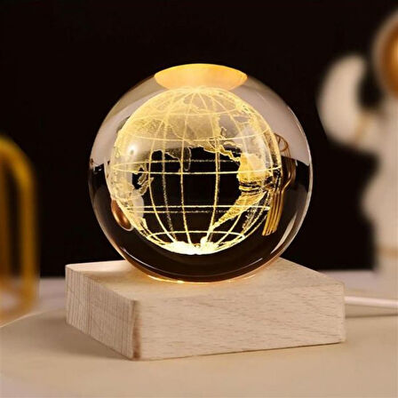 Uretti - Funda 1593 7720 Işıklı Ahşap Kare Kaideli Dünya Temalı Cam Küre / 6 Cm