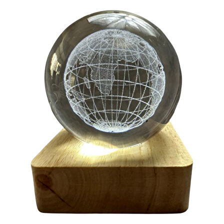 Uretti - Funda 1593 7720 Işıklı Ahşap Kare Kaideli Dünya Temalı Cam Küre / 6 Cm