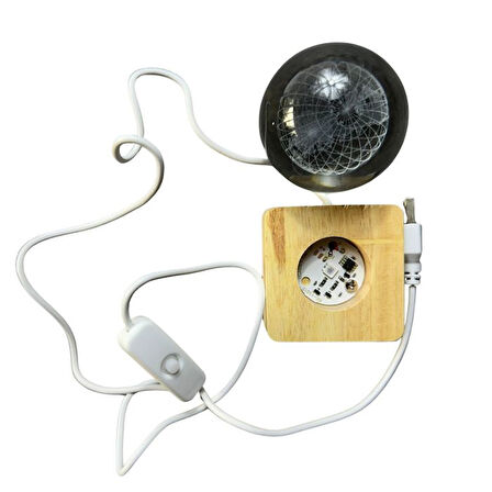 Uretti - Funda 1593 7720 Işıklı Ahşap Kare Kaideli Dünya Temalı Cam Küre / 6 Cm