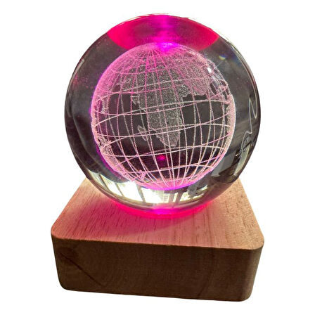 Uretti - Funda 1593 7720 Işıklı Ahşap Kare Kaideli Dünya Temalı Cam Küre / 6 Cm