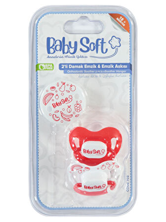 Baby Soft 2'li Damak Emzik & Emzik Askısı No:3 Kırmızı