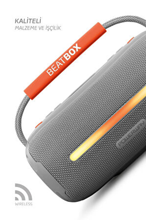 Powerway Gri BeatBox Led Işıklı Ses Bombası Usb Sd Aux FM Radyo Bluetooh Hoparlör