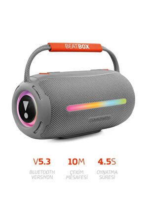 Powerway Gri BeatBox Led Işıklı Ses Bombası Usb Sd Aux FM Radyo Bluetooh Hoparlör