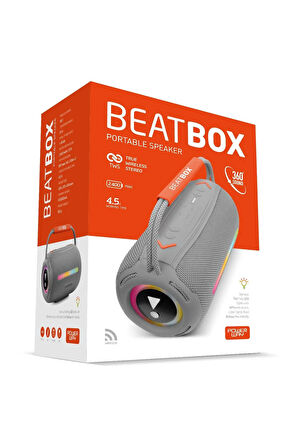 Powerway Gri BeatBox Led Işıklı Ses Bombası Usb Sd Aux FM Radyo Bluetooh Hoparlör