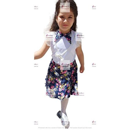 MODAVALS DANTELLİ KOLYELİ ÇİÇEK DESENLİ KIZ ÇOCUK ETEKLİ KOMBİN - SİYAH