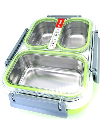 Bölmeli Paslanmaz Çelik Saklama Kabı Sızdırmayan Beslenme Kabı 1200 ml - Yeşil