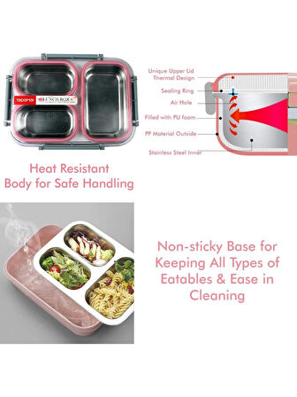 Bölmeli Paslanmaz Çelik Saklama Kabı Sızdırmayan Beslenme Kabı 1200 ml - Yeşil