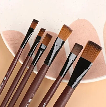 Yağlı Boya Fırça Seti 6'lı Resim Fırçası Akrilik Boya Yassı Fırça