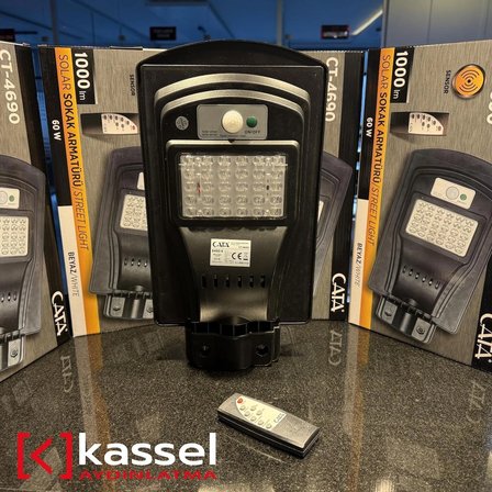 KASSEL AYDINLATMA CATA 120w Solar Dış Mekan Sokak AYDINLATMA GÜNEŞ ENERJİLİ Uzaktan Kumandalı Beyaz Işık 