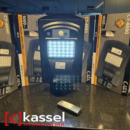 KASSEL AYDINLATMA CATA 120w Solar Dış Mekan Sokak AYDINLATMA GÜNEŞ ENERJİLİ Uzaktan Kumandalı Beyaz Işık 