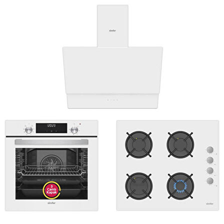 Simfer 9 Fonksiyon QS Dijital Beyaz Ankastre Set (8209 Fırın + 3507 Ocak + 8704 Davlumbaz)