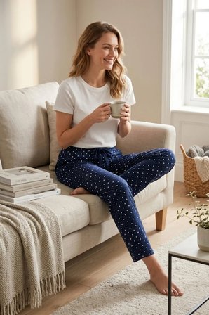 Kadın Büyük Beden Pamuklu Pijama Altı Lastikli Bel Rahat Kesim Battal Boy Soft Örme