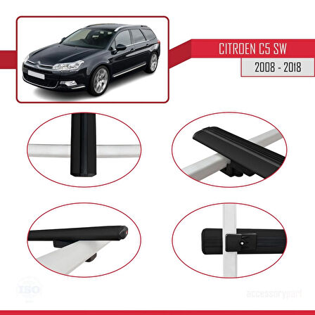 Citroen C5 II Tourer 2008-2018 Arası ile Uyumlu BASIC Model Ara Atkı Tavan Barı Siyah 3 Adet