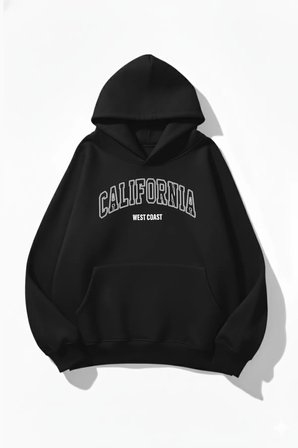 Unisex Yumuşak Dokulu Caliwest Baskılı Tasarım Oversize 3 İplik Hoodie Sweatshirt