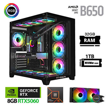 Xaser Lexus x610 Ryzen 5 8400F 32GB Ram 1TB M.2 NVMe SSD 8GB RTX5060 Sıvı Soğutmalı Oyuncu Bilgisayarı
