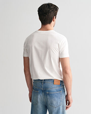 GANT Erkek Beyaz Slim Fit V Yaka T-Shirt
