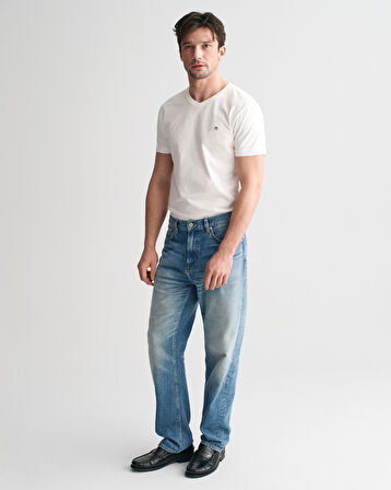 GANT Erkek Beyaz Slim Fit V Yaka T-Shirt