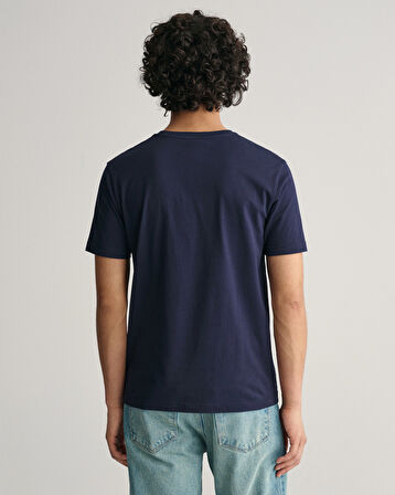 GANT Erkek Lacivert Regular Fit Bisiklet Yaka Logolu T-Shirt