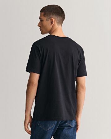 GANT Erkek Siyah Regular Fit Bisiklet Yaka Logolu T-Shirt