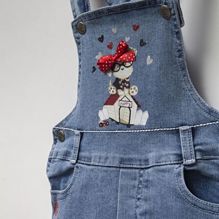 Kız Çocuk Şortlu Mavi Kot Salopet