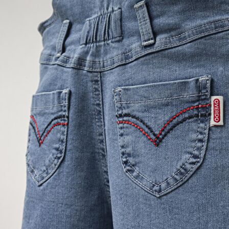 Kız Çocuk Şortlu Mavi Kot Salopet