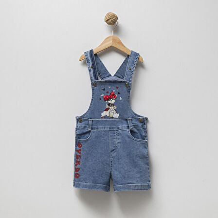 Kız Çocuk Şortlu Mavi Kot Salopet