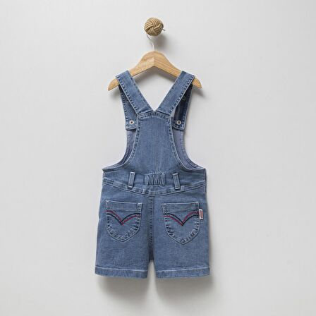 Kız Çocuk Şortlu Mavi Kot Salopet