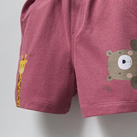 2ip Ayıcık Baskılı Beli Lastikli Unisex  Şort