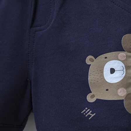 2ip Ayıcık Baskılı Beli Lastikli Unisex  Şort