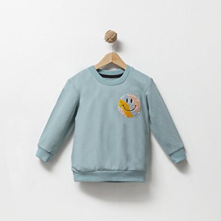 Unisex Smile Nakışlı Bisiklet yaka Çocuk Sweatshirt