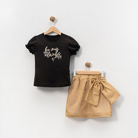 Kız Çocuk Kısa Kol T-shirt Simli Etek takım