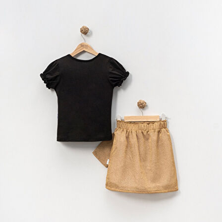 Kız Çocuk Kısa Kol T-shirt Simli Etek takım