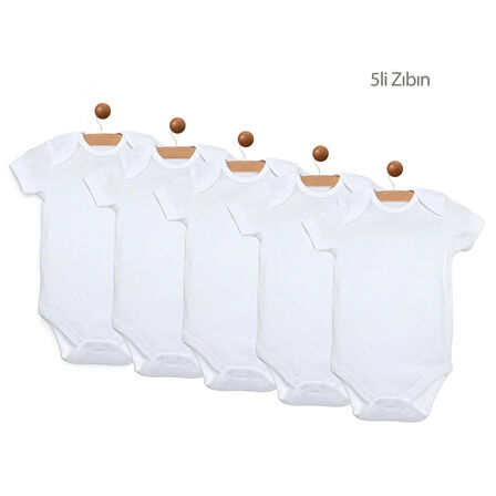 Bebek Basic Ribana Zarf Yaka 5li Kısa Kol Çıtçıtlı Zıbın Body - Beyaz