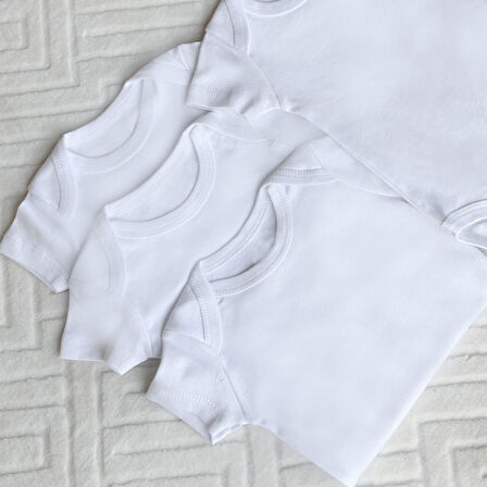 Bebek Basic Ribana Zarf Yaka 5li Kısa Kol Çıtçıtlı Zıbın Body - Beyaz