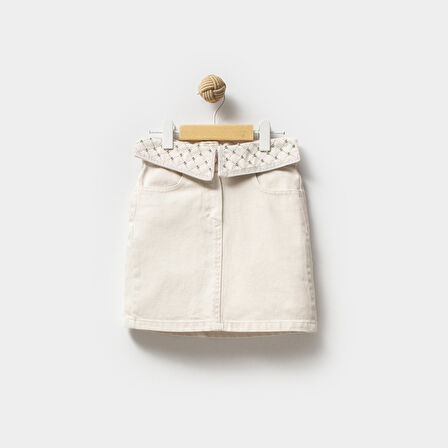 Bel Detaylı Zirkon Taş İşlemeli Kız Çocuk Renkli Kot Etek