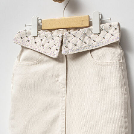 Bel Detaylı Zirkon Taş İşlemeli Kız Çocuk Renkli Kot Etek