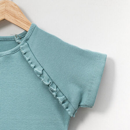 Kaşkorse Fırfırlı Kısa Kol Kız Çocuk Tişört