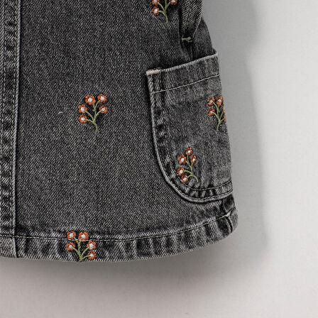 Kız Çocuk Çiçek Nakışlı Kot Jile