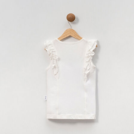 Kız Çocuk Çiçekli Fırfırlı Kısa Kollu %100 Pamuklu T-shirt