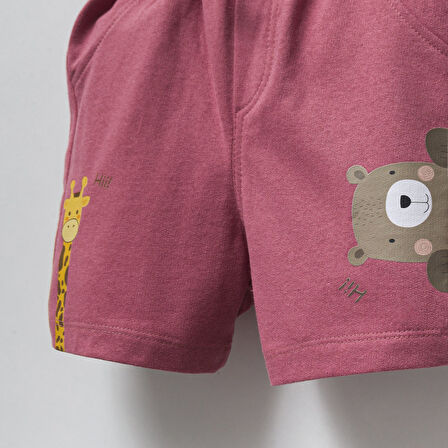 Erkek Çocuk Pamuklu Penye Baskılı Beli Lastikli Günlük Şort